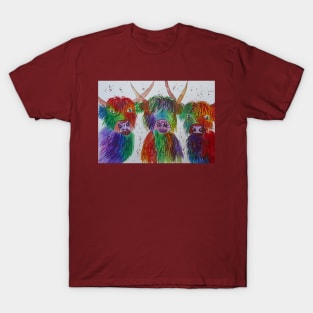 Three Funny Colourful  Highland Cows T-Shirt